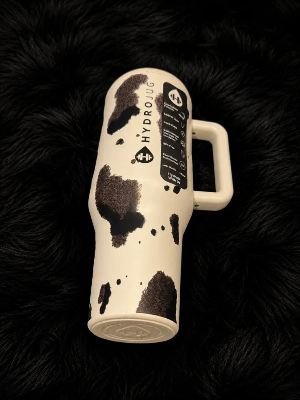 HydroJug Traveler 40oz Cow Print Tumbler with Handle & Straw NWT